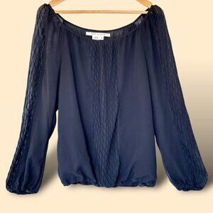 Max Studios Long Sleeve Black Blouse Pintuck Detail Elasticized‎ Waist Size Med